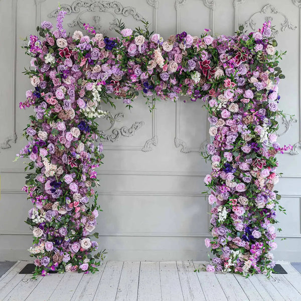 Flower Arch 7D 8x8ft Purple Green Roses Florals Set Fabric Backdrop Proposal Wedding Party Decor