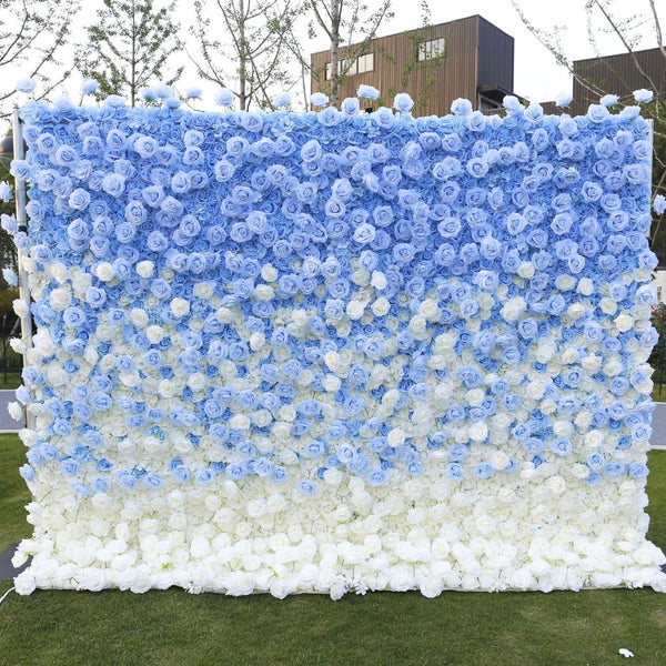 Blue and white gradient rose flower wall backdrop for weddings
