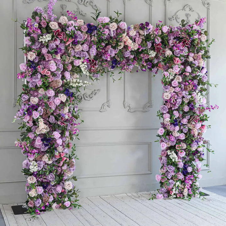 Flower Arch 7D 8x8ft Purple Green Roses Florals Set Fabric Backdrop Proposal Wedding Party Decor