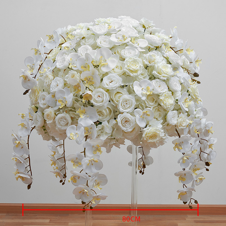 Table Flowers White Phalaenopsis Rose Flower Ball Wedding Decoration