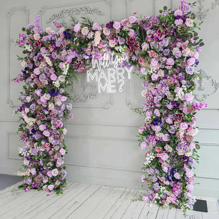 Flower Arch 7D 8x8ft Purple Green Roses Florals Set Fabric Backdrop Proposal Wedding Party Decor