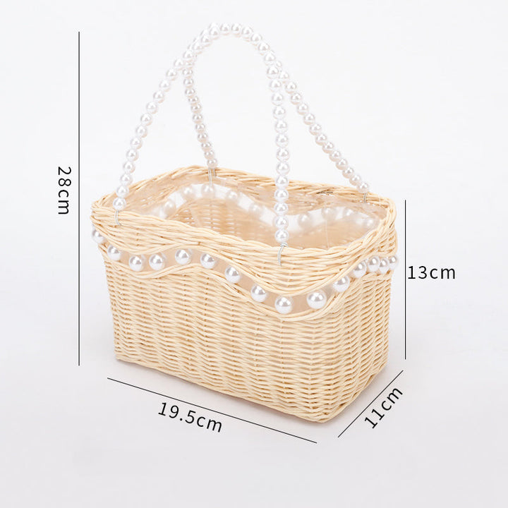 Waterproof Rattan Flower Basket with Pearl Handle