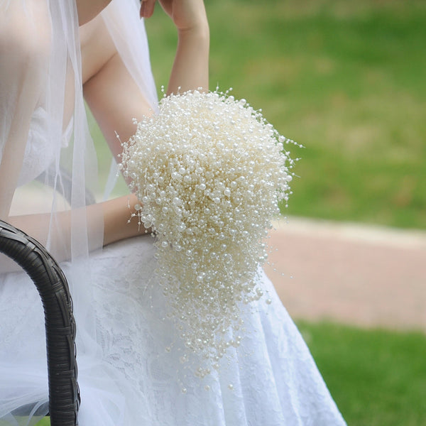 Handcrafted Artificial Pearl Cascade Bridal Bouquet