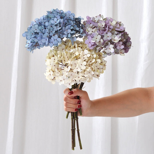 Set of 3 Fake Hydrangea Artificial Flowers, perfect as silk flower.