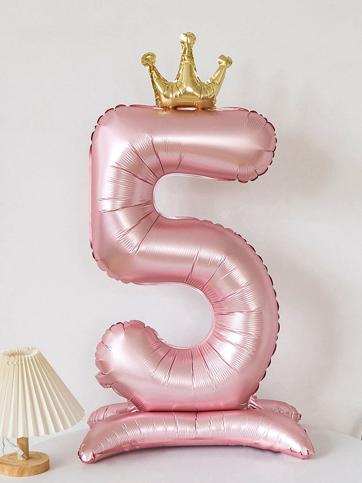 40 Inch Pink Standing Number Balloons with Crown