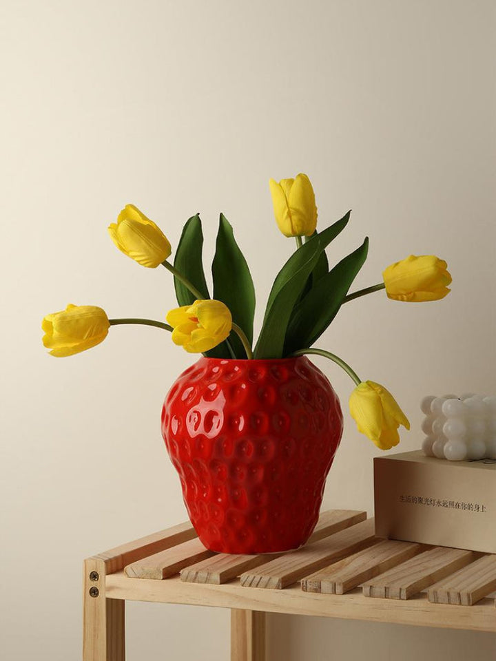 Red Strawberry Ceramic Flower Vase