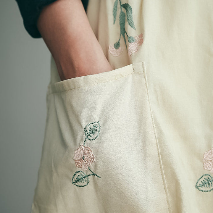 Floral Embroidery Cotton Apron for Women