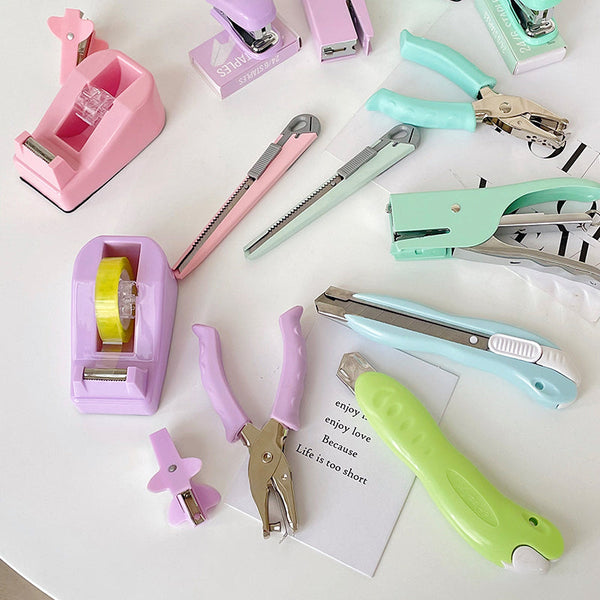 Macaron Color Stapler Tape Dispenser Hole Puncher