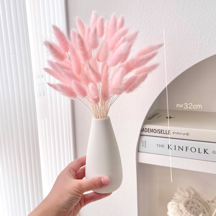 Small White Vase with Dried Rabbit Tail Grass