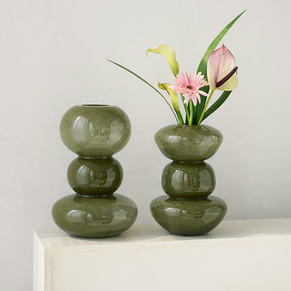 Vintage Olive Green Art Glass Vase