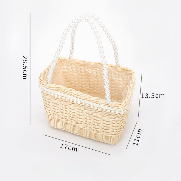 Waterproof Rattan Flower Basket with Pearl Handle