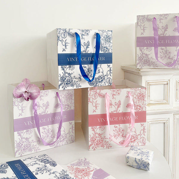 Square Bottom Floral Gif Bags with Handles Pack 5