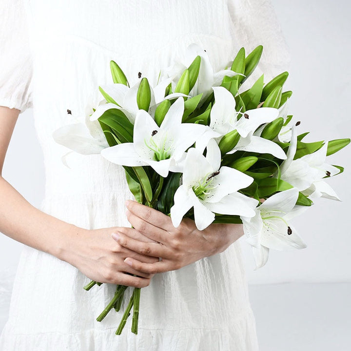 5pcs 38cm Artificial Lily Flowers Bouquet, perfect as artificial flowers.