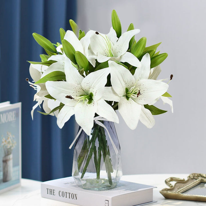 5pcs 38cm Artificial Lily Flowers Bouquet, perfect as faux flowers.