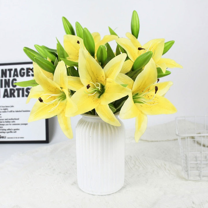 5pcs 38cm Artificial Lily Flowers Bouquet, perfect as silk artificial flowers.