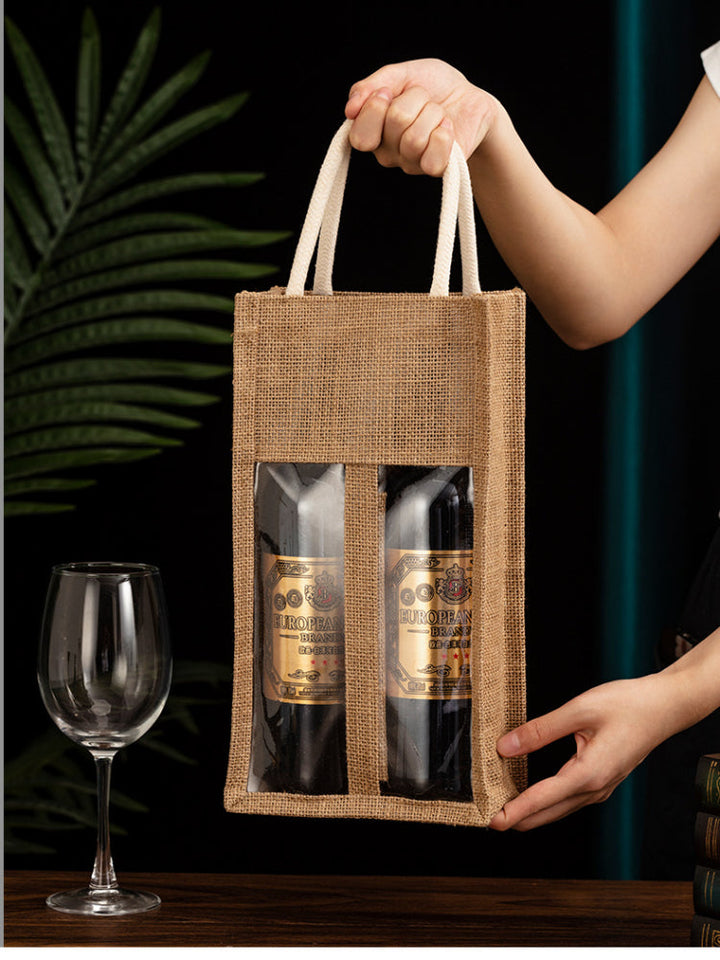 Burlap Wine Gift Bags with Window