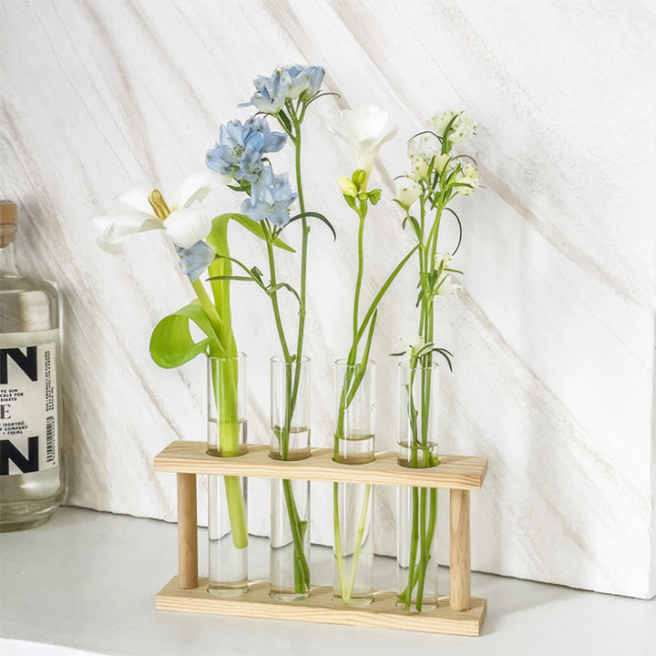 Test Tube Vase with Wooden Stand