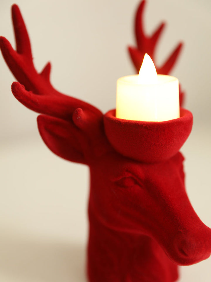 Flocking Deer Head Resin Candle Holder