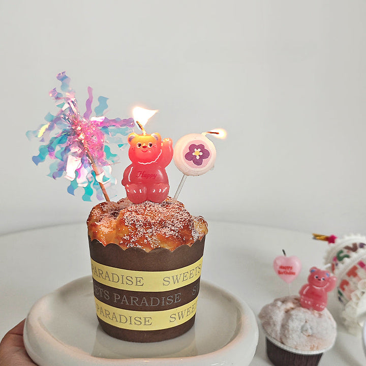 5pcs Cute Pink Teddy Bear Birthday Candles