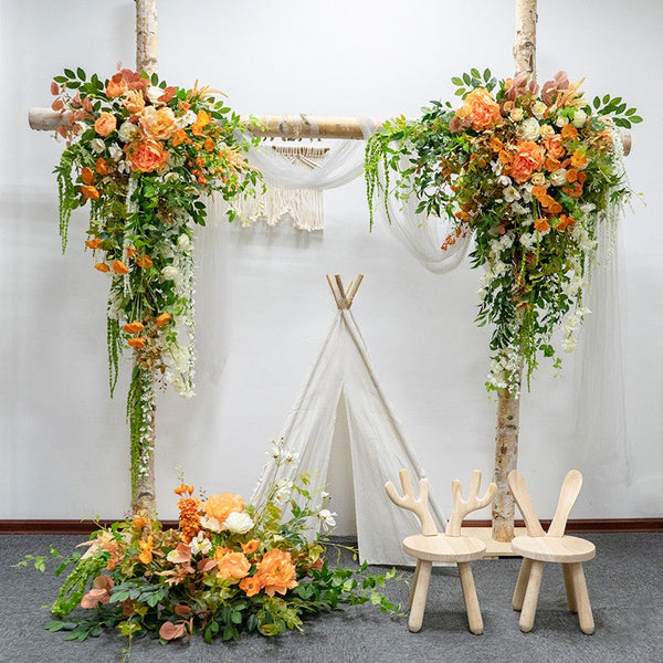 Orange Rose Hydrangea Arch  for Wedding Party Decor Proposal