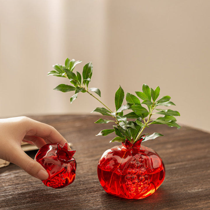 Pomegranate Shaped Red Glass Vase Set