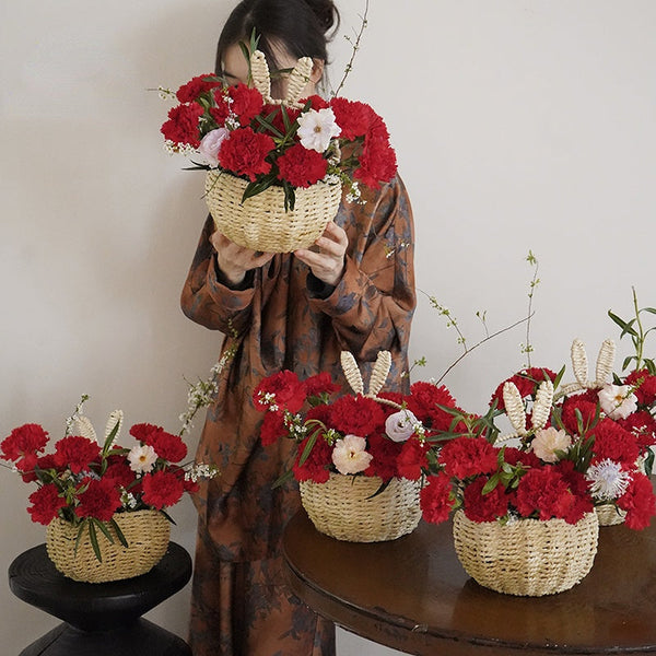 Rattan Rabbit Basket for Flower Arrangement