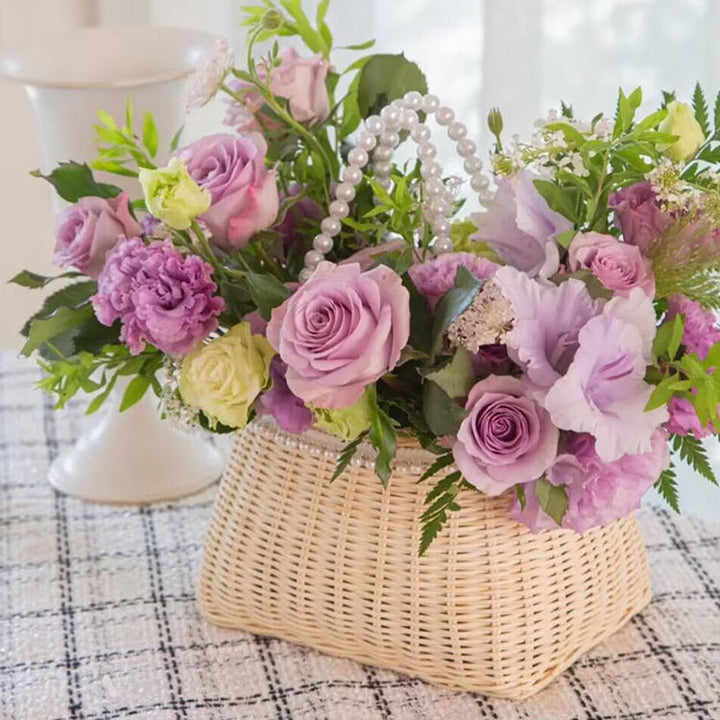 Waterproof Rattan Flower Basket with Pearl Handle