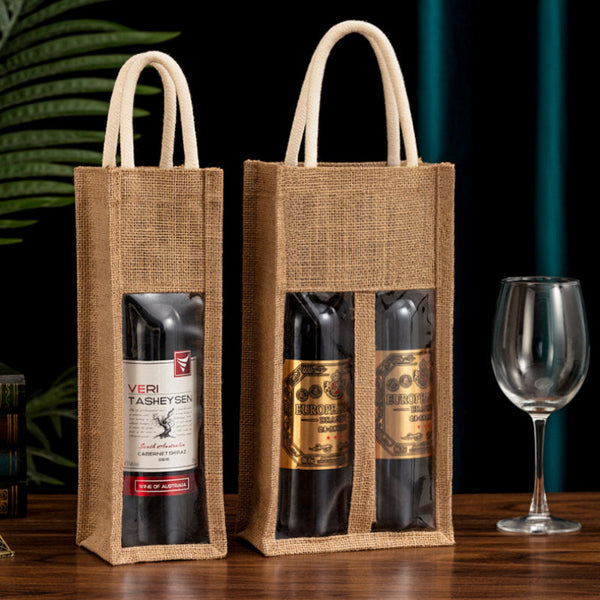 Burlap Wine Gift Bags with Window