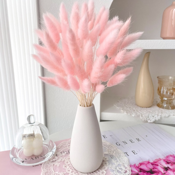 Small White Vase with Dried Rabbit Tail Grass