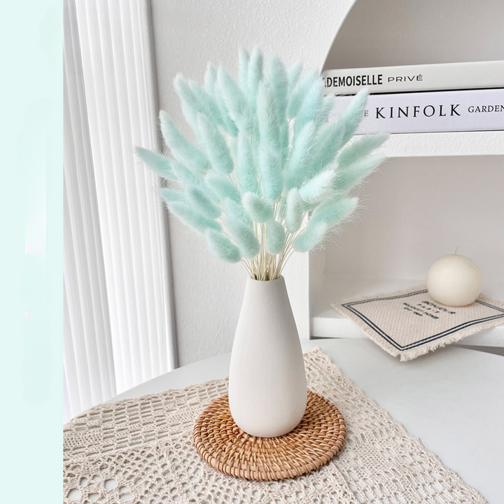 Small White Vase with Dried Rabbit Tail Grass