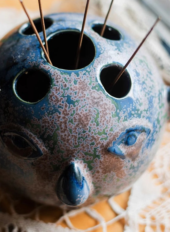 Distressed Vintage Artistic Ceramic Face Vase