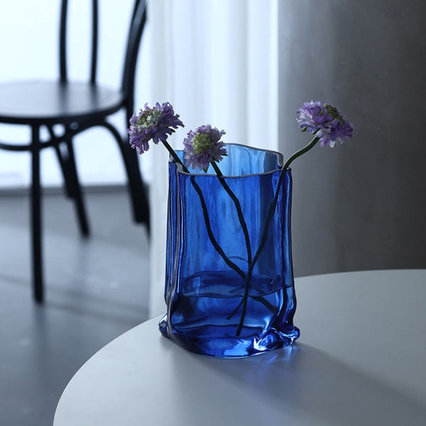 Cobalt Blue Paper Bag Glass Vase