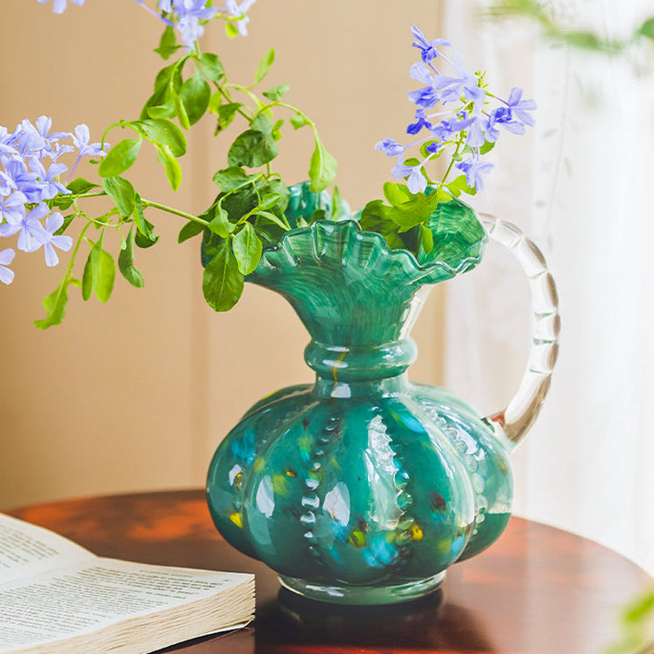 Vintage Ruffled Edged Glass Jug Vase