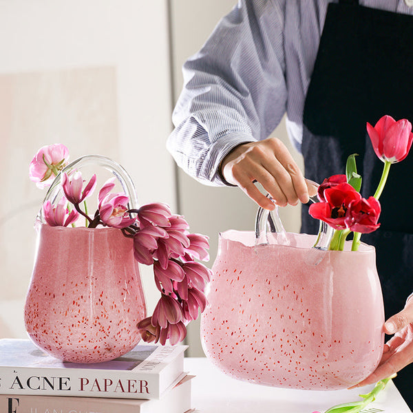 Handbag Pink Glass Flower Vase