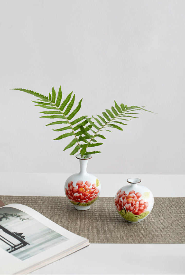 Hand-Painted Peony Mini Ceramic Vase