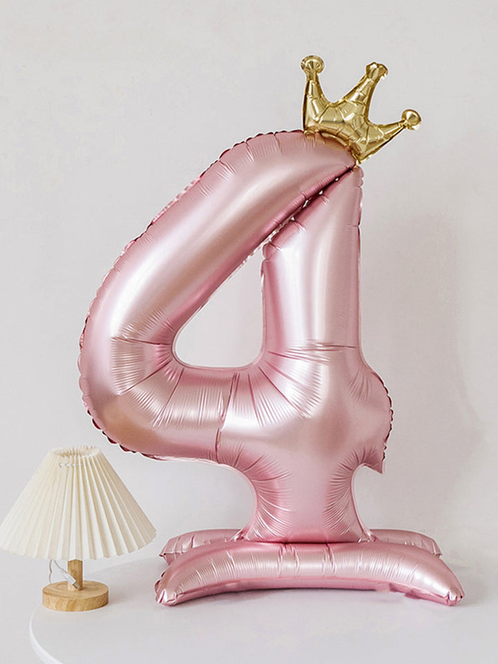 40 Inch Pink Standing Number Balloons with Crown