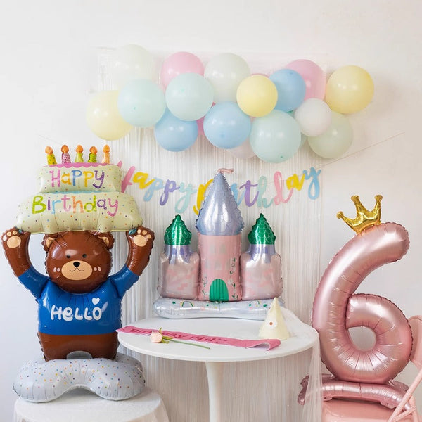 Cute Bear Castle Birthday Standing Balloon