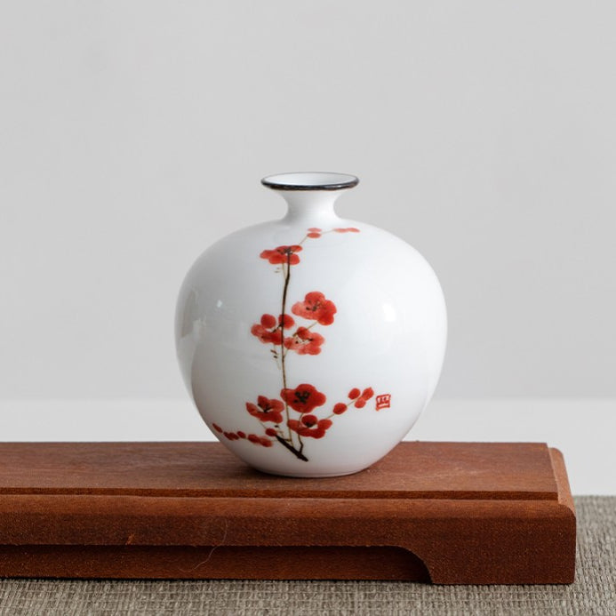 Hand-Painted Peony Mini Ceramic Vase