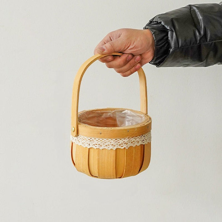 Wooden Round Basket with Plastic Liner