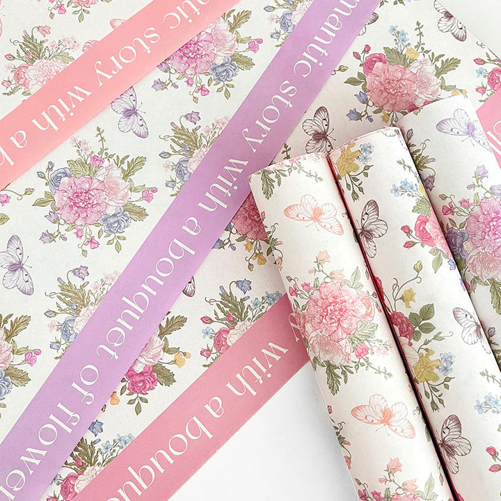 Butterfly Floral Print Wrapping Paper Pack 10 (38x50cm)