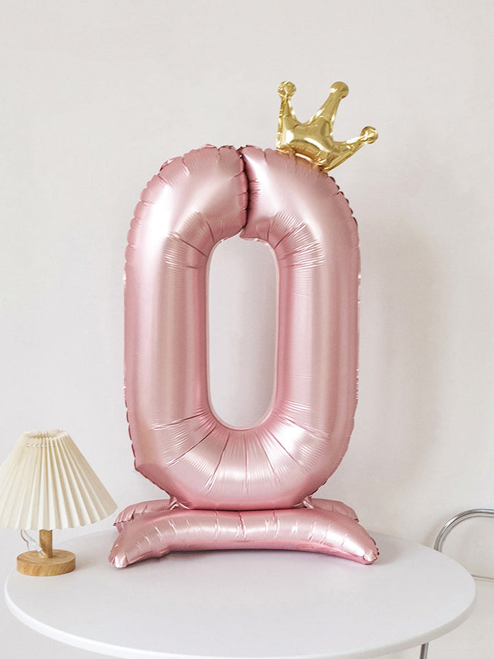 40 Inch Pink Standing Number Balloons with Crown