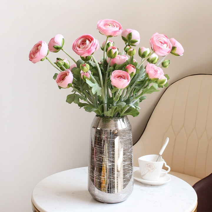 Artificial Ranunculus Flower with Foliage, perfect as florist fake flowers.