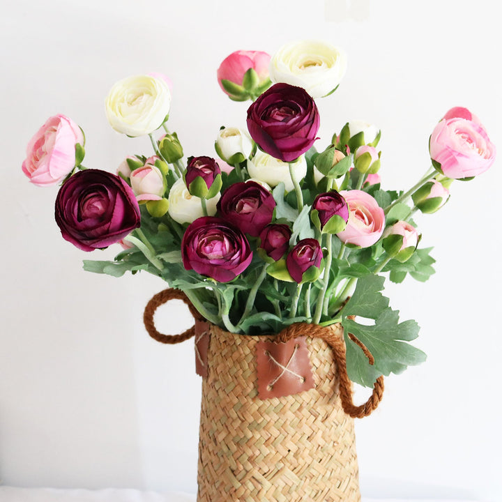 Artificial Ranunculus Flower with Foliage, perfect as silk flower.