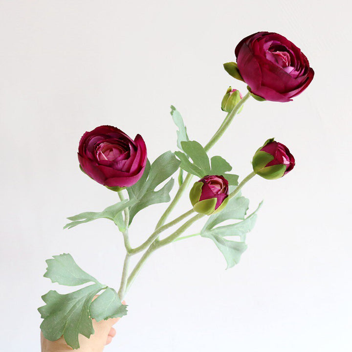 Artificial Ranunculus Flower with Foliage, perfect as silk flowers.