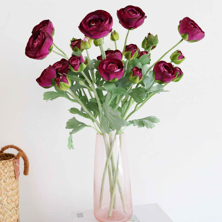 Artificial Ranunculus Flower with Foliage, perfect as silk artificial flowers.