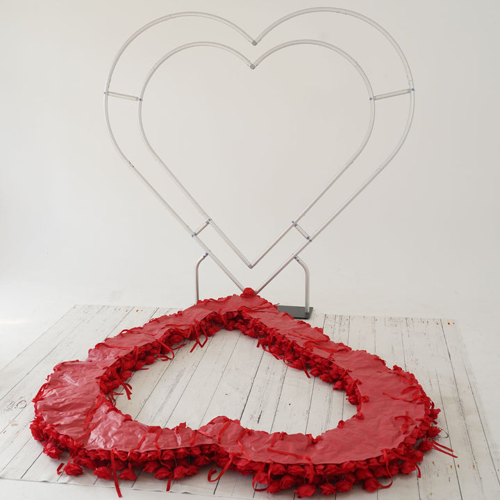 Flower Arch Heart Shaped Red Roses Floral Set Fabric Backdrop Proposal Wedding Party Decor