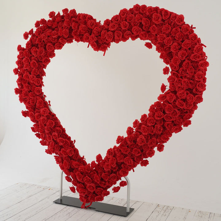 Flower Arch Heart Shaped Red Roses Floral Set Fabric Backdrop Proposal Wedding Party Decor