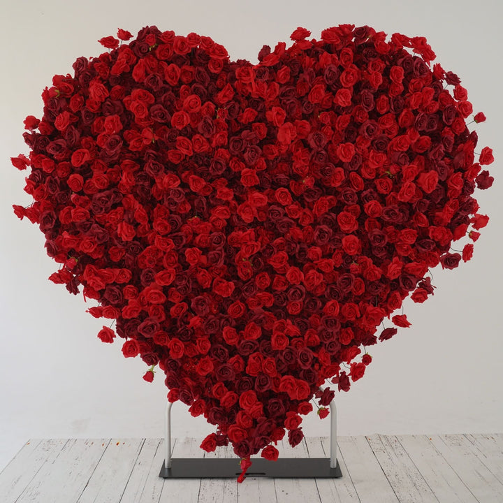 RTS Flower Wall Heart Shaped Red Rose Wall Fabric Curtain Floral Backdrop Wedding Party Proposal Decor