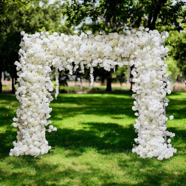 5D White Rose Flower Wedding Arch  Fabric Backdrop in a park For Proposal Wedding Party Decor