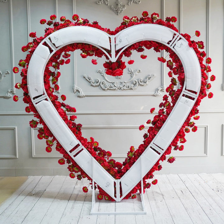 Flower Arch Red Roses Heart Shaped Floral Set Backdrop Proposal Wedding Party Decor